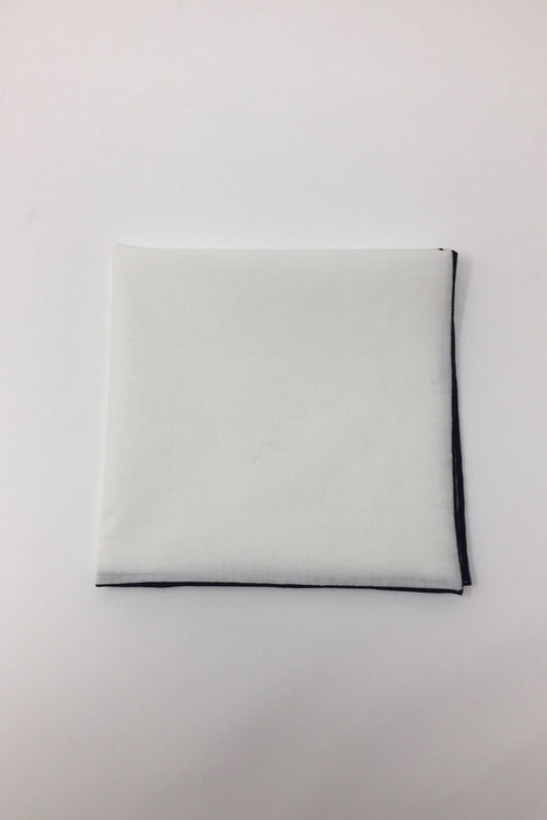 White Cotton with Black Border Pocket Square Cristoforo Cardi