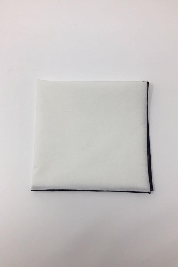White Cotton with Black Border Pocket Square Cristoforo Cardi