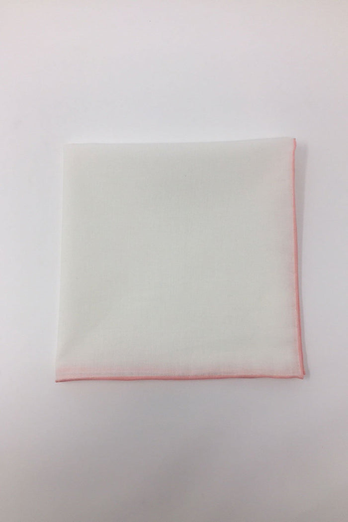 White Cotton with Pink Border Pocket Square by Cristoforo Cardi