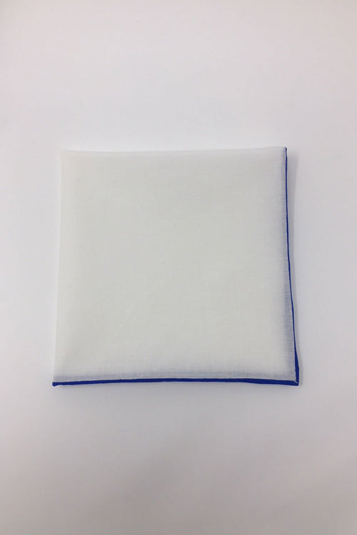 White Cotton with Royal Blue Border Pocket Square by Cristoforo Cardi