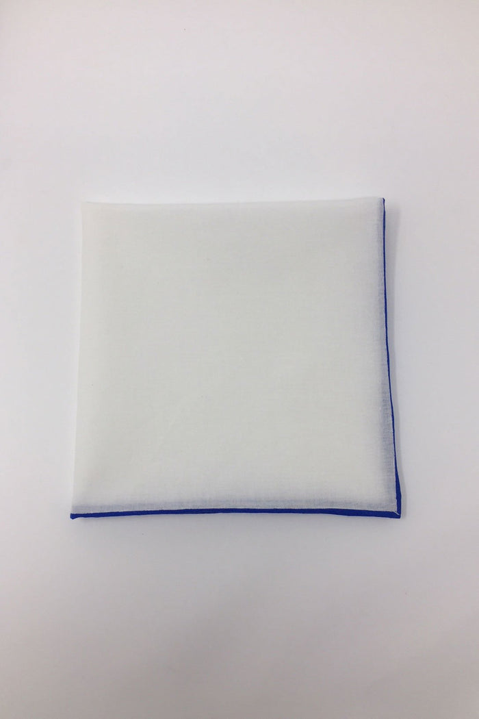 White Cotton with Royal Blue Border Pocket Square by Cristoforo Cardi