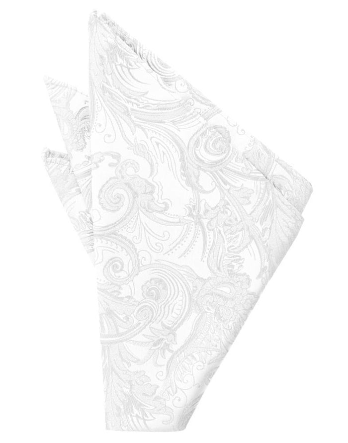 White Paisley Silk Pocket Square by Cristoforo Cardi