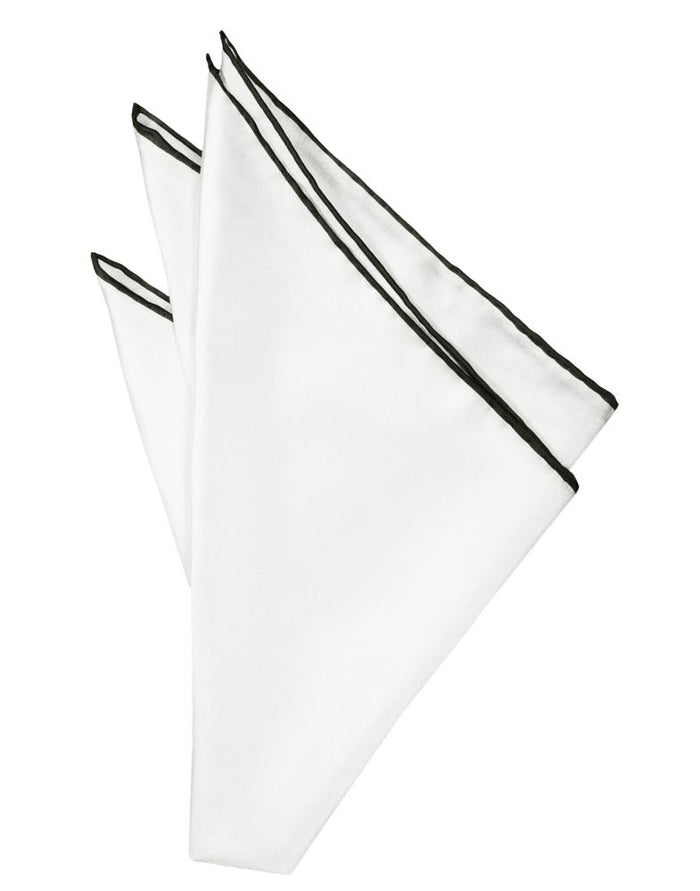 White Silk with Black Hand Rolled Trim Pocket Square Cristoforo Cardi