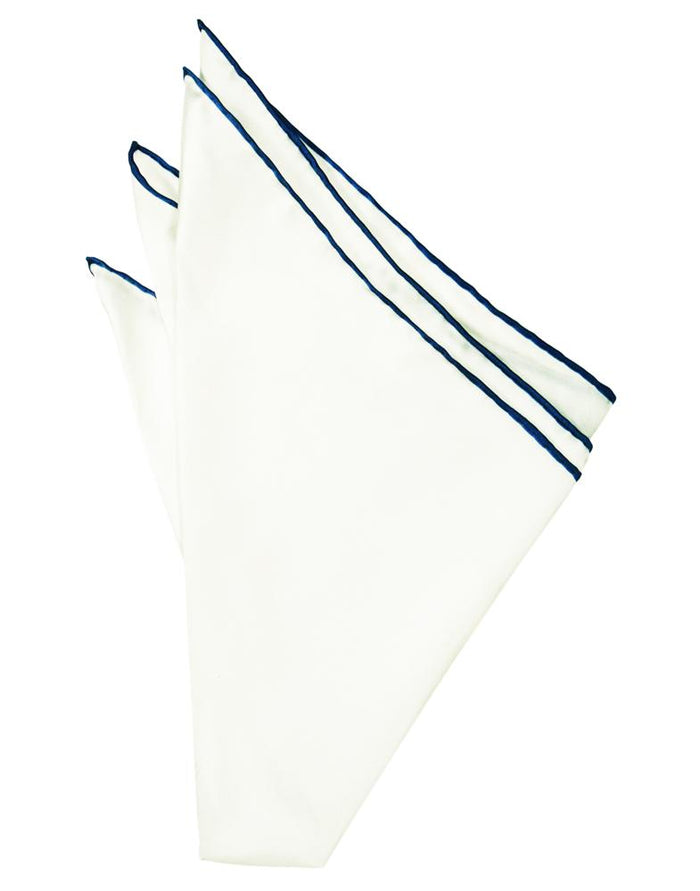 White Silk with Blue Hand Rolled Trim Pocket Square by Cristoforo Cardi