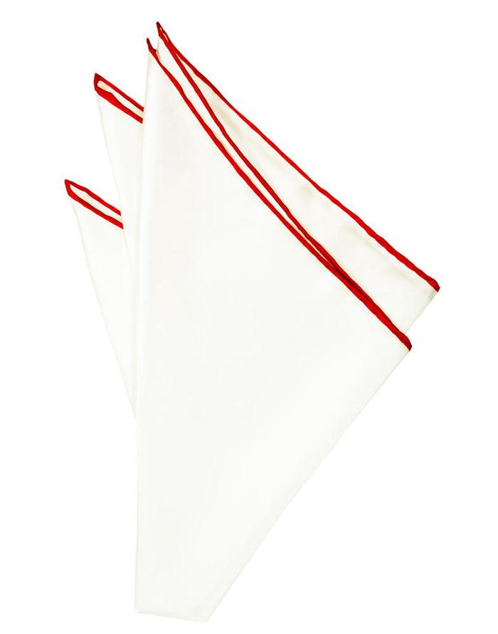 White Silk with Red Hand Rolled Trim Pocket Square by Cristoforo Cardi
