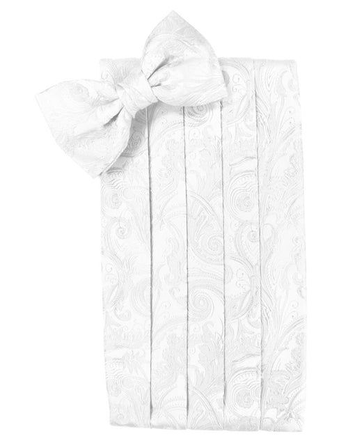White Tapestry Silk Cummerbund & Bow Tie Set by Cristoforo Cardi