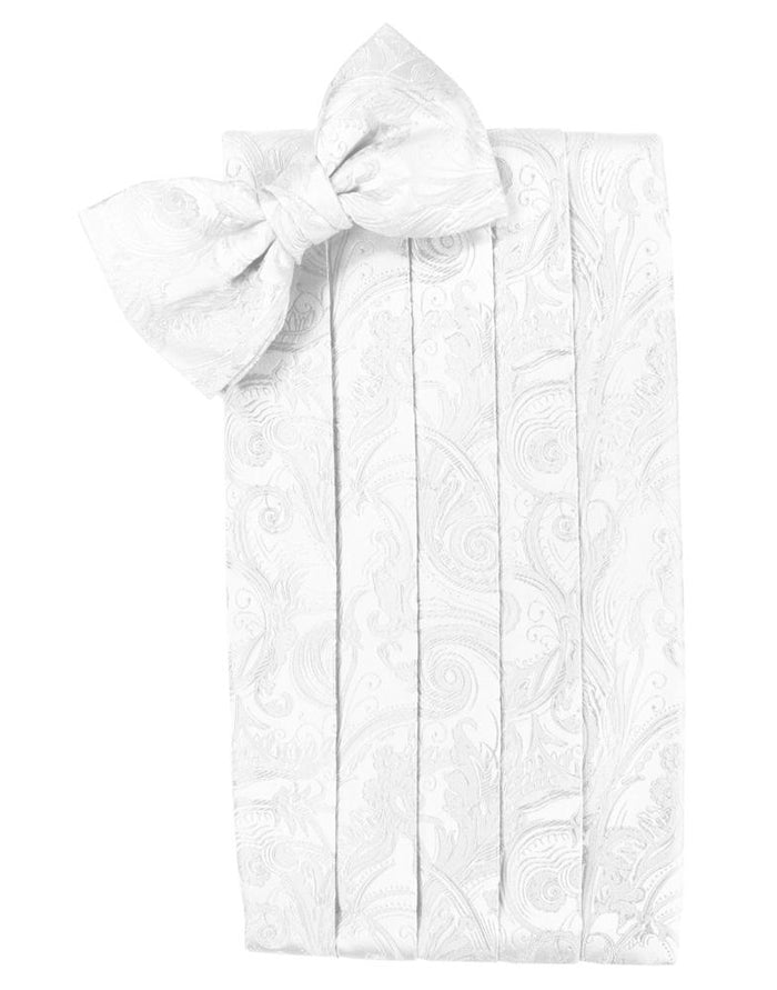 White Tapestry Silk Cummerbund & Bow Tie Set by Cristoforo Cardi