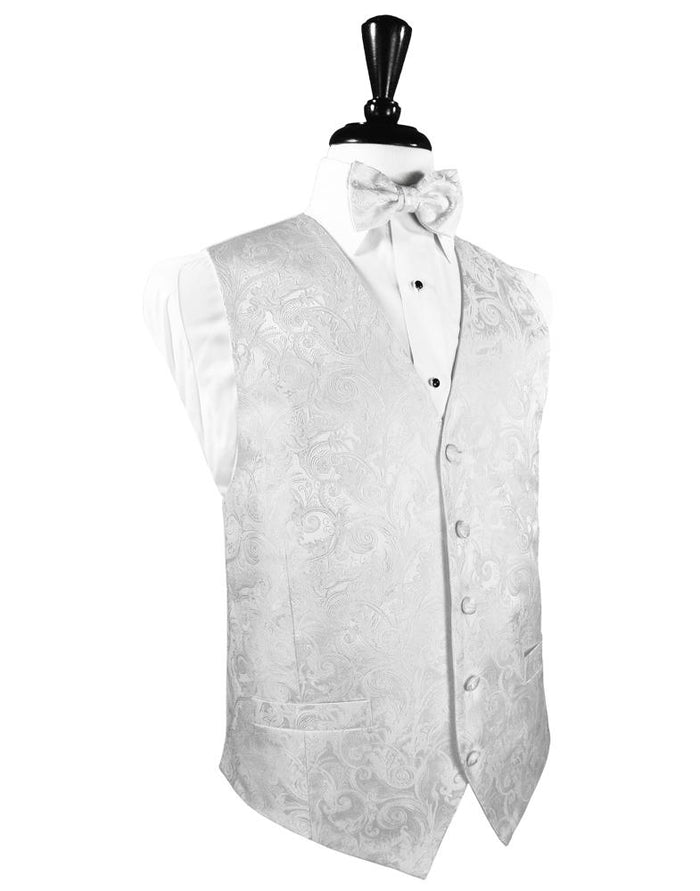 White Tapestry Silk Tuxedo Vest by Cristoforo Cardi