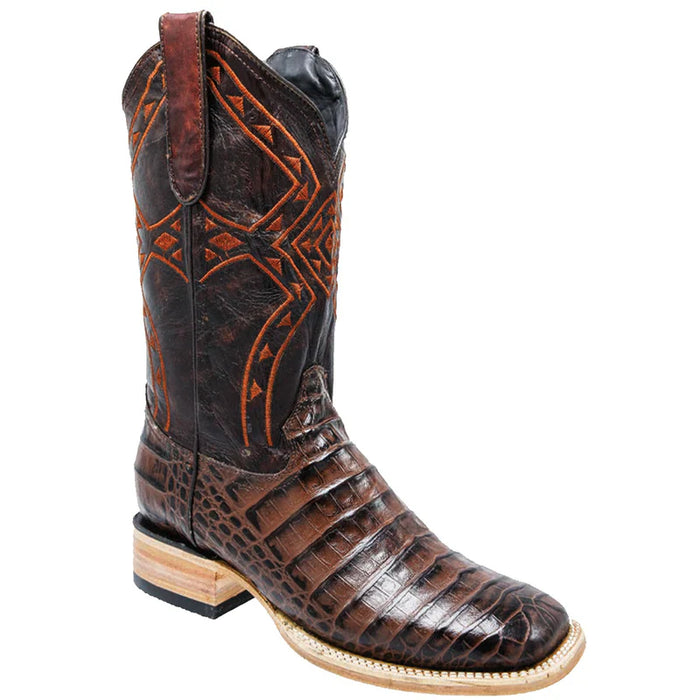 Mens White Diamond Boot Brown Crocodile Print Boots Square Toe
