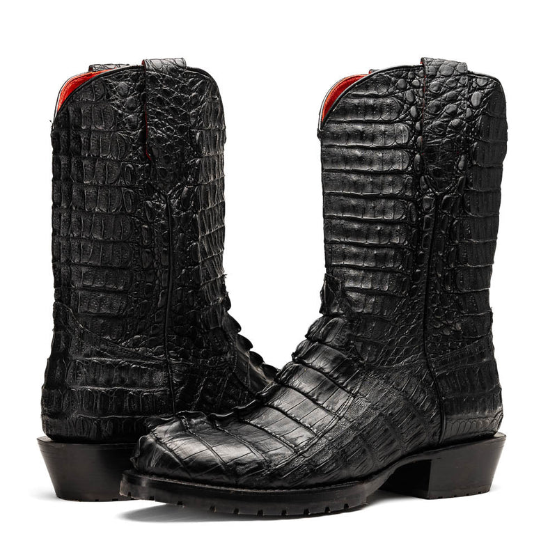 Marco Di Milano Marlboro Black Hornback Crocodile Tail Tractor Sole Cowboy Boots