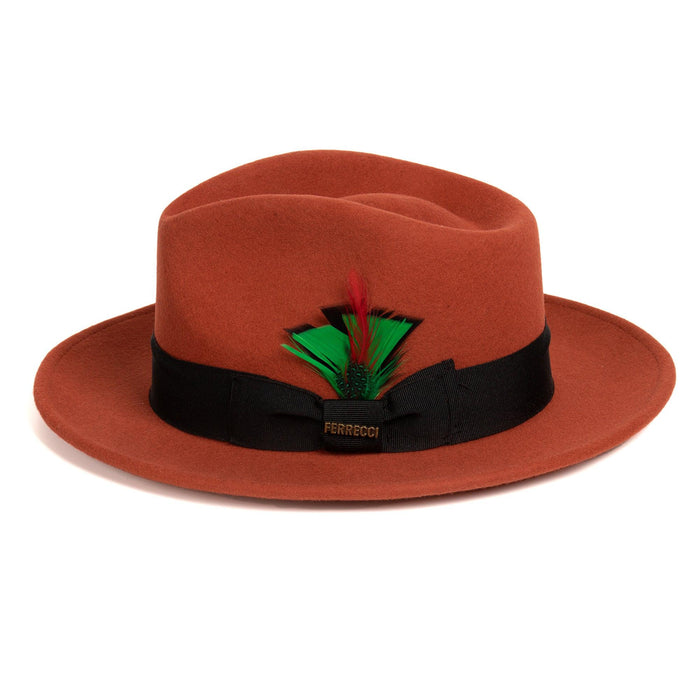 Rust Fedora 100% Australian Wool Crushable Hat by Ferrecci