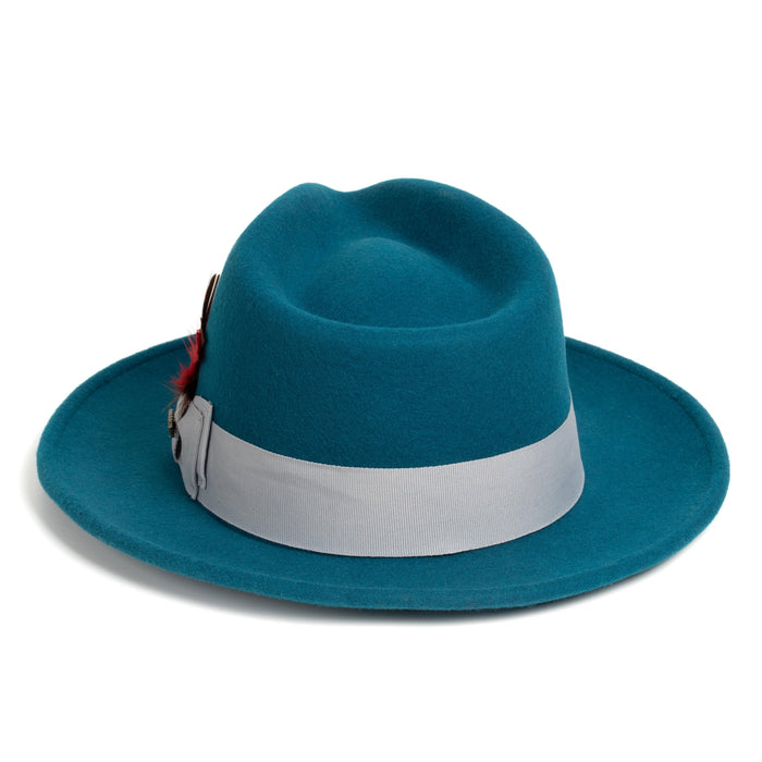 Acid Blue Fedora 100% Australian Wool Crushable Hat by Ferrecci