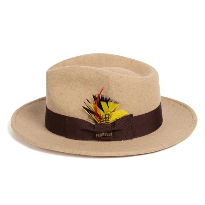 Tan Melange Fedora 100% Australian Wool Crushable Hat by Ferrecci