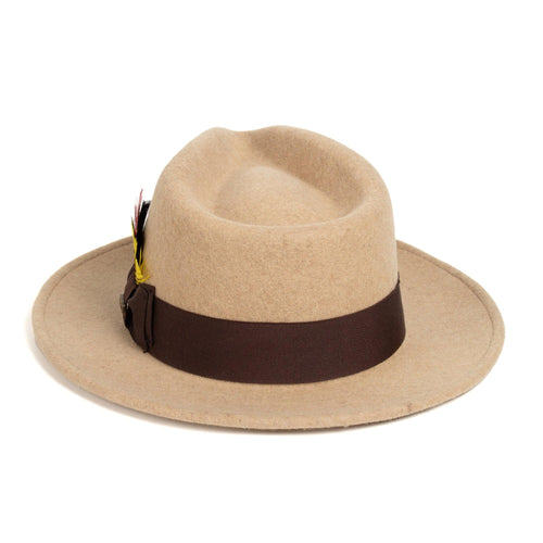 Tan Melange Fedora 100% Australian Wool Crushable Hat by Ferrecci