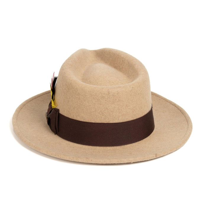 Tan Melange Fedora 100% Australian Wool Crushable Hat by Ferrecci