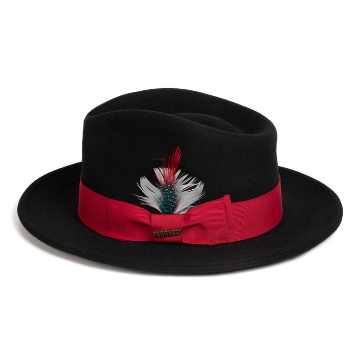 Black & Red Fedora 100% Australian Wool Crushable Hat by Ferrecci