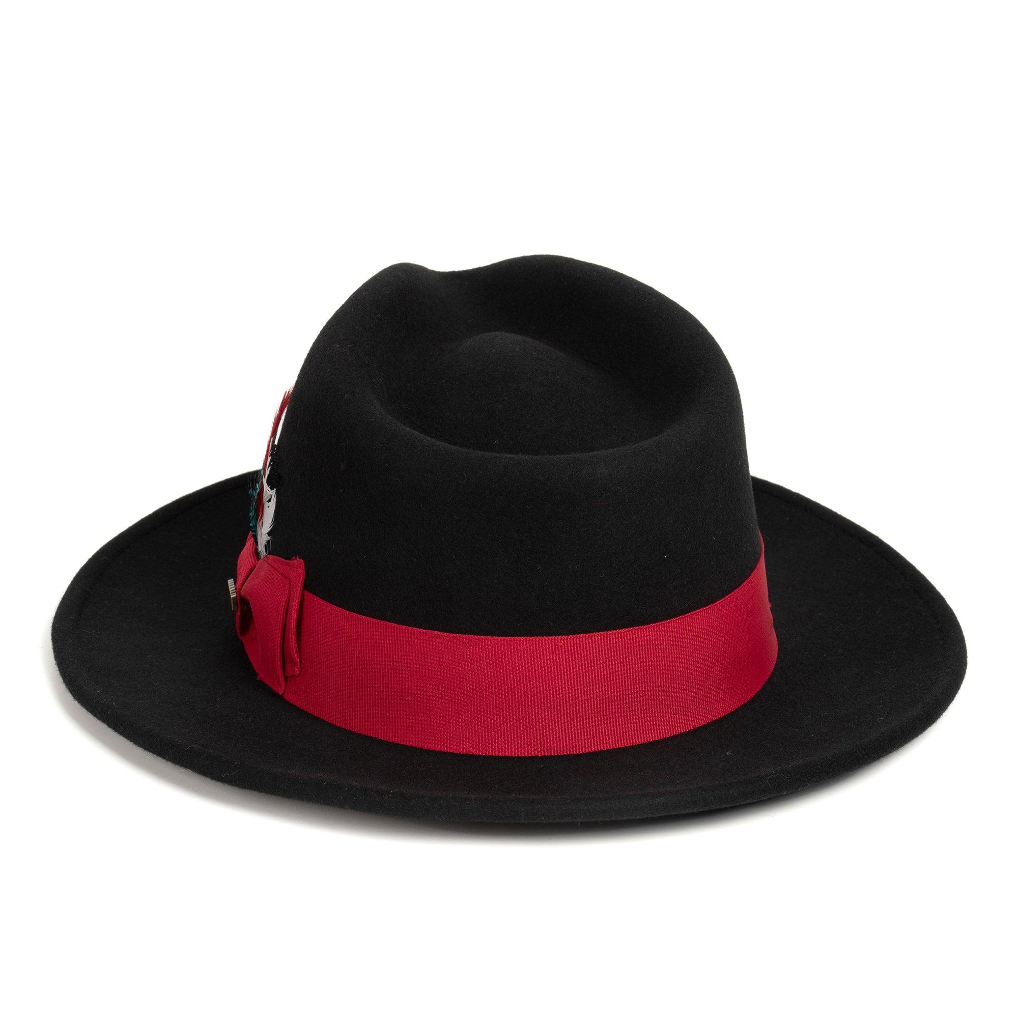 Black & Red Fedora 100% Australian Wool Crushable Hat by Ferrecci