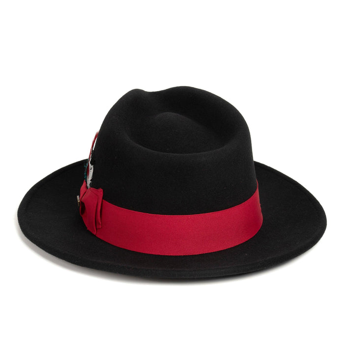 Black & Red Fedora 100% Australian Wool Crushable Hat by Ferrecci