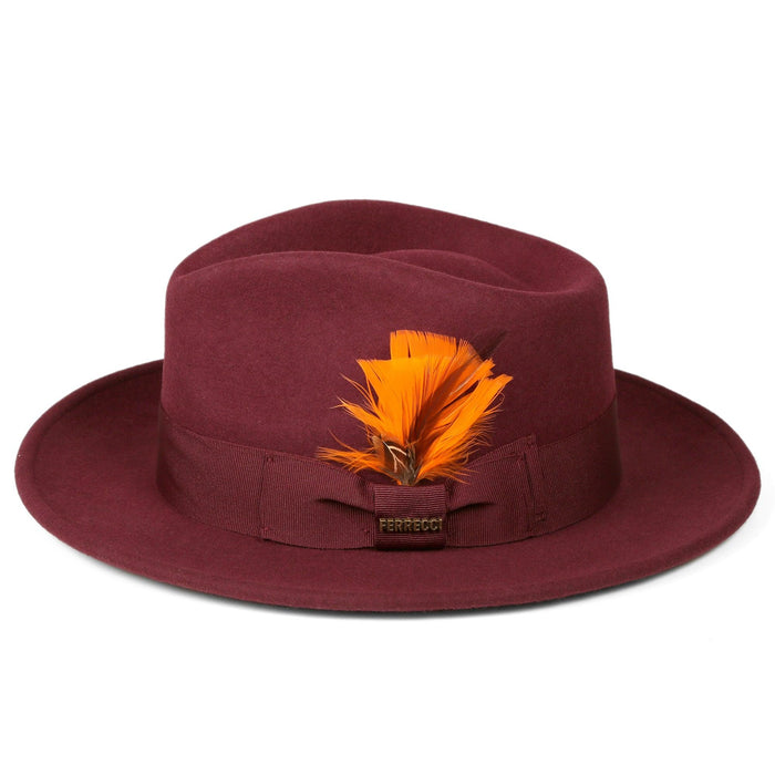 Burgundy Fedora 100% Australian Wool Crushable Hat by Ferrecci