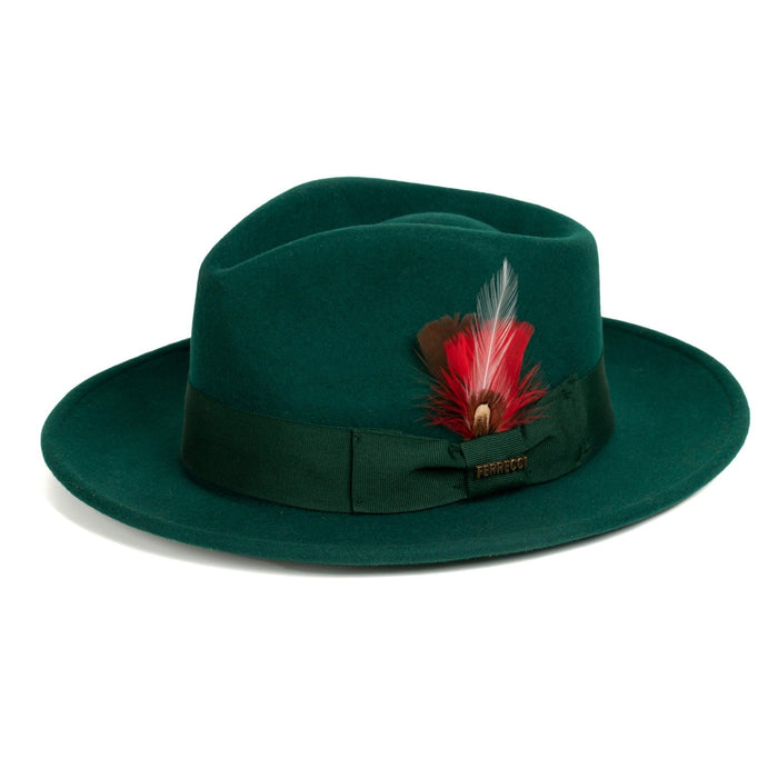 Crushable Hunter Green 100% Australian Wool Fedora Hat - Ferrecci USA 