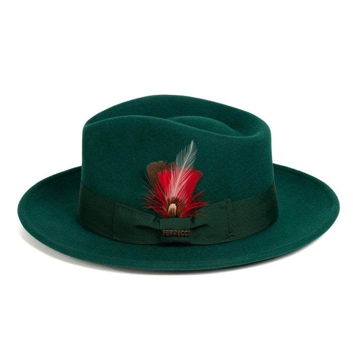 Hunter Green Fedora 100% Australian Wool Crushable Hat by Ferrecci