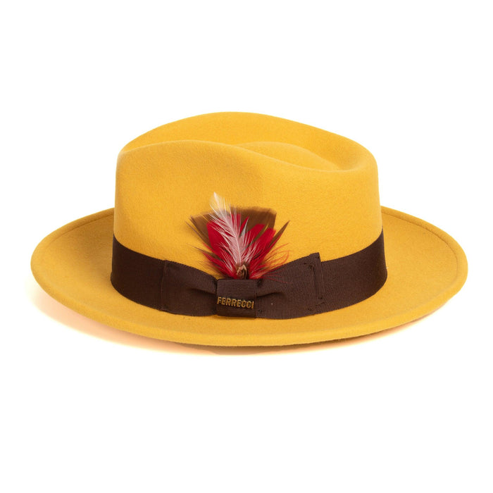 Mustard Fedora 100% Australian Wool Crushable Hat by Ferrecci
