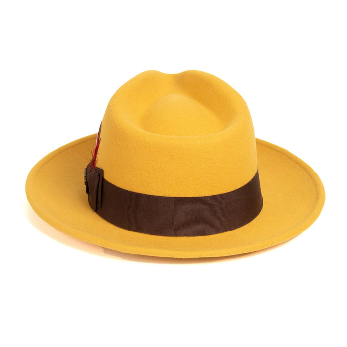 Mustard Fedora 100% Australian Wool Crushable Hat by Ferrecci