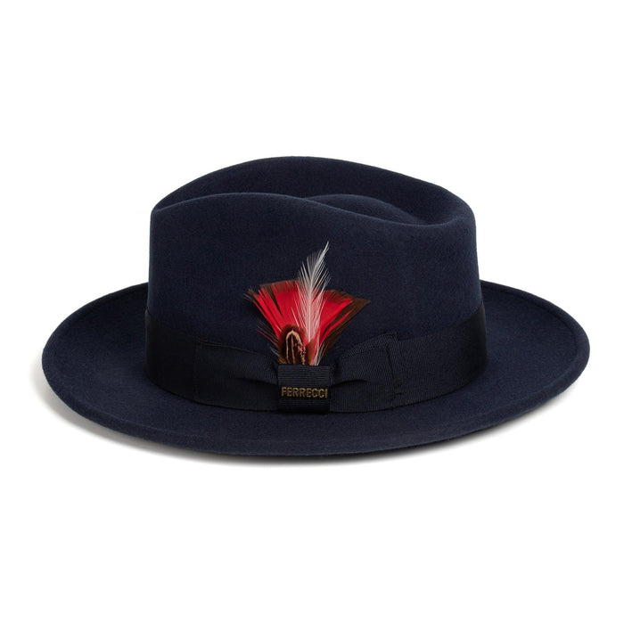 Navy Blue Fedora 100% Australian Wool Crushable Hat by Ferrecci