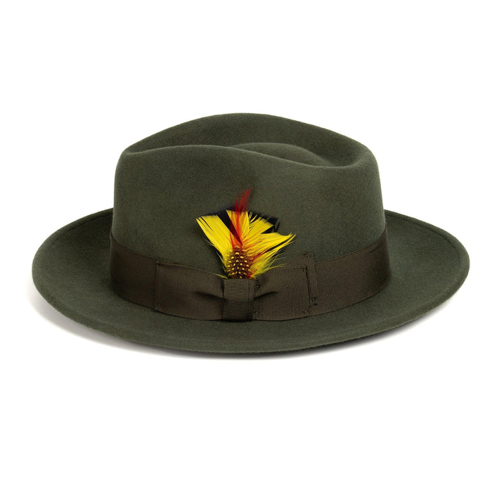 Olive Green Fedora 100% Australian Wool Crushable Hat by Ferrecci
