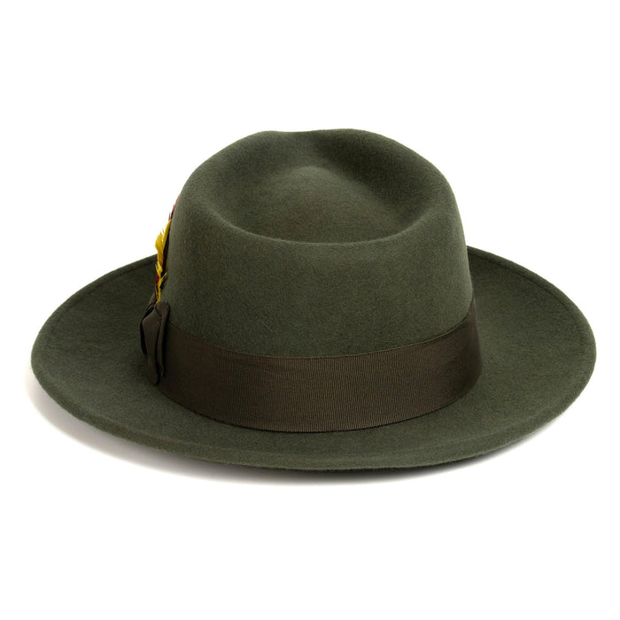 Olive Green Fedora 100% Australian Wool Crushable Hat by Ferrecci