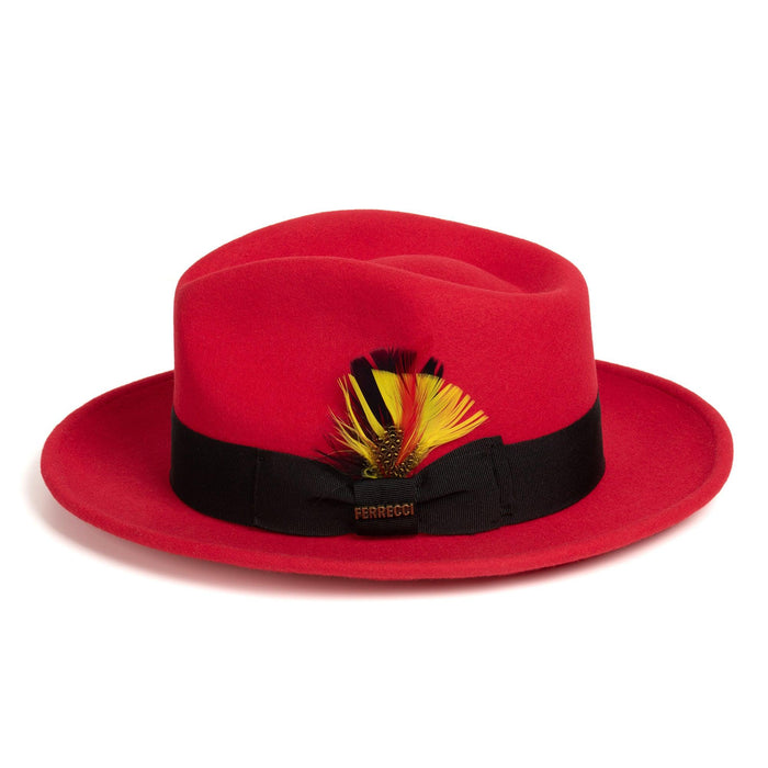 Red & Black Fedora 100% Australian Wool Crushable Hat by Ferrecci