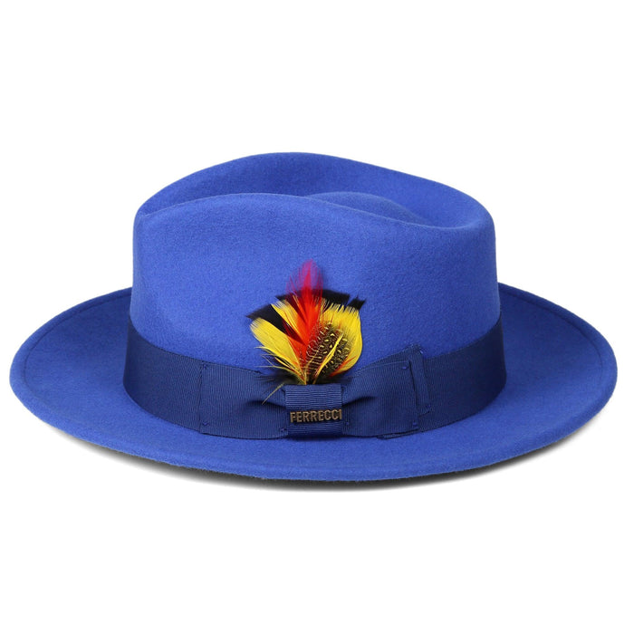 Royal Blue Fedora 100% Australian Wool Crushable Hat by Ferrecci