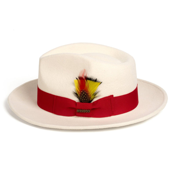 White & Red Fedora 100% Australian Wool Crushable Hat by Ferrecci