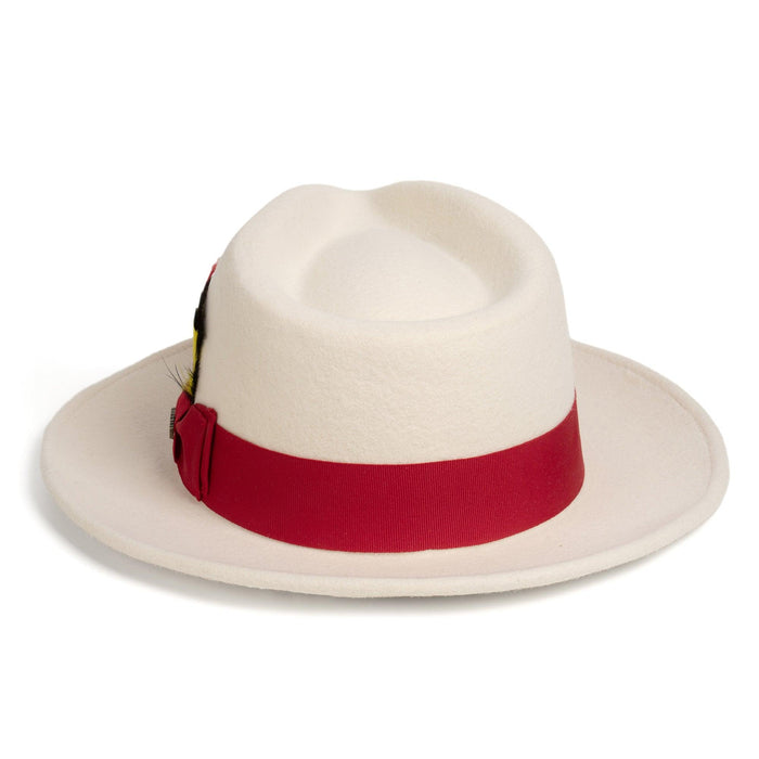 White & Red Fedora 100% Australian Wool Crushable Hat by Ferrecci