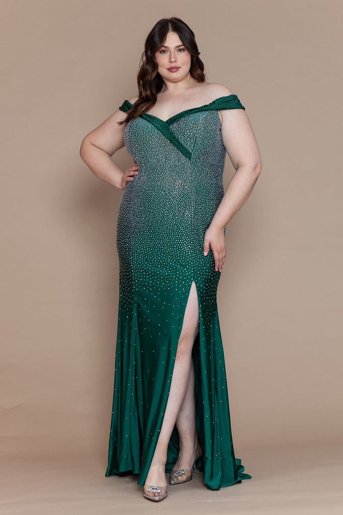 Poly USA W1120 Curve Fitted Off Shoulder Rhinestone Gown