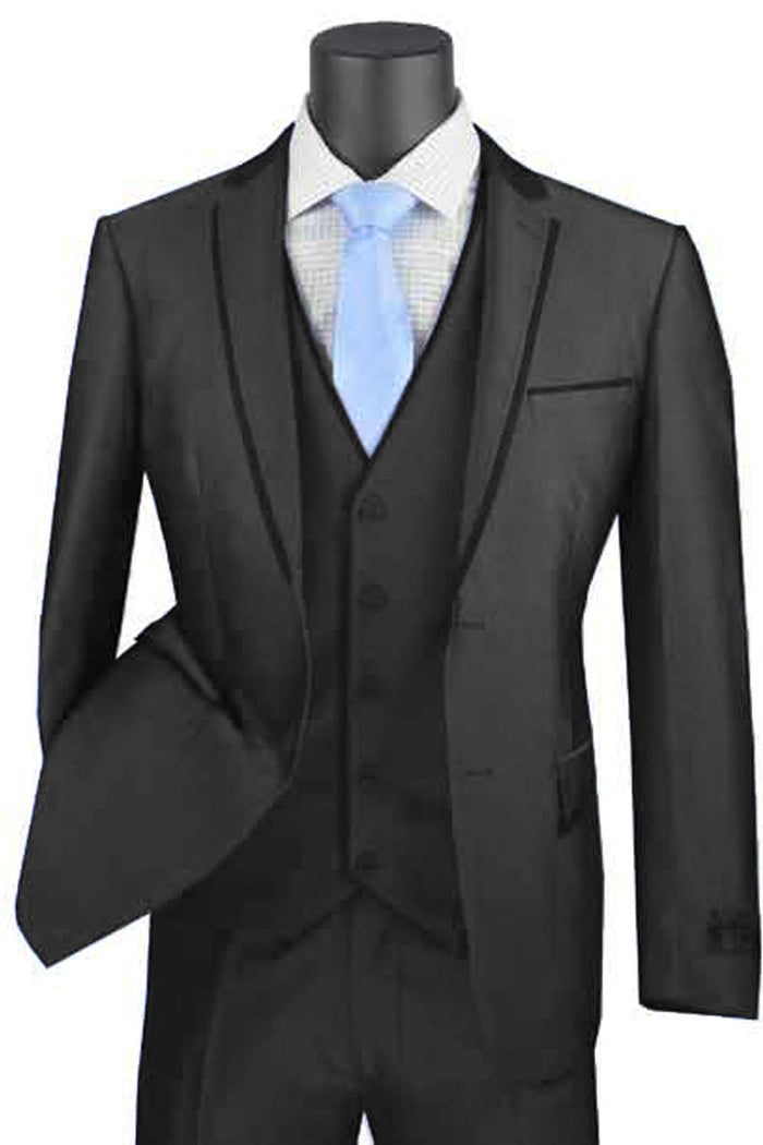 Mens Slim Fit Wool Feel Suit in Navy by Vinci
