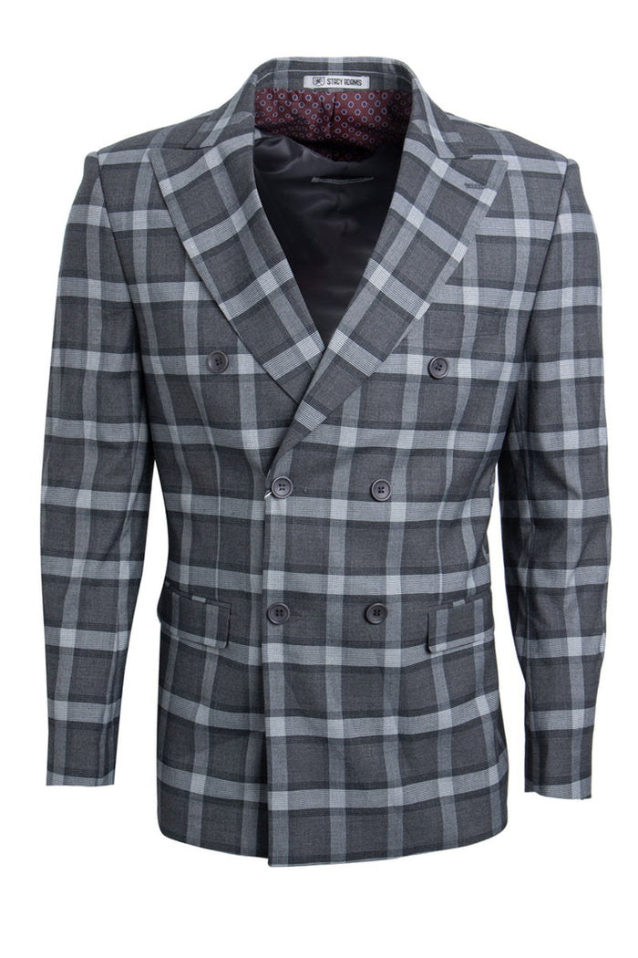 Stacy Adams Double-Breasted Men's Suit in Black & Grey Windowpane