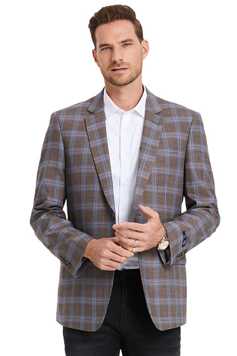 Men's Double Windowpane Sport Coat in Dark Camel Bronze