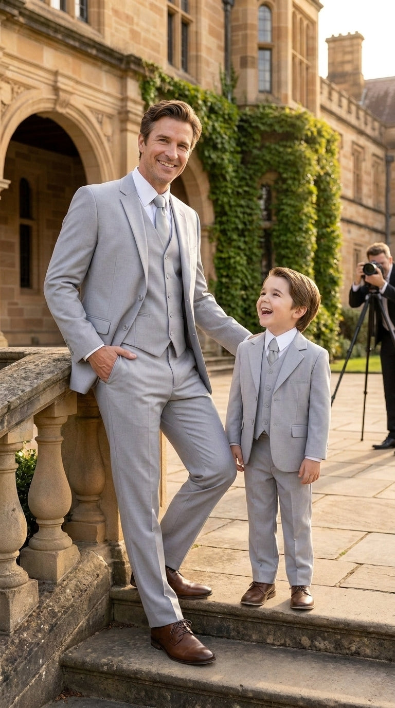 Dad and Son Suit – Father and Son Matching Light Gray 3-Piece Wedding Suits in Very Light Grey - Silver Ash Color