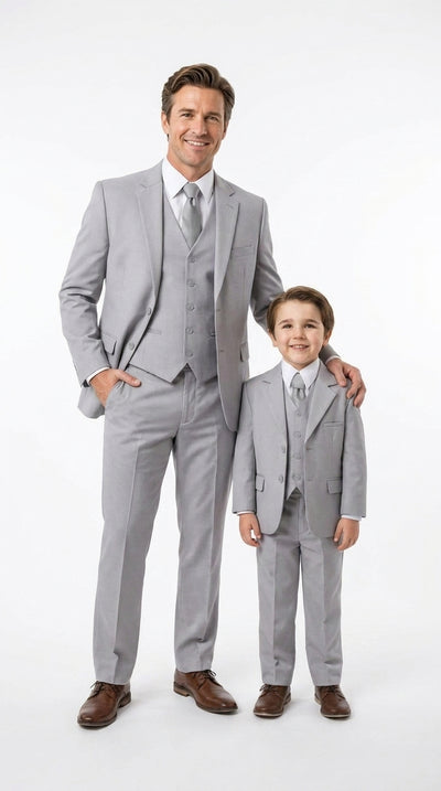Dad and Son Suit – Father and Son Matching Light Gray 3-Piece Wedding Suits in Very Light Grey - Silver Ash Color