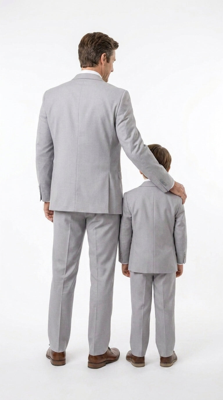 Dad and Son Suit – Father and Son Matching Light Gray 3-Piece Wedding Suits in Very Light Grey - Silver Ash Color