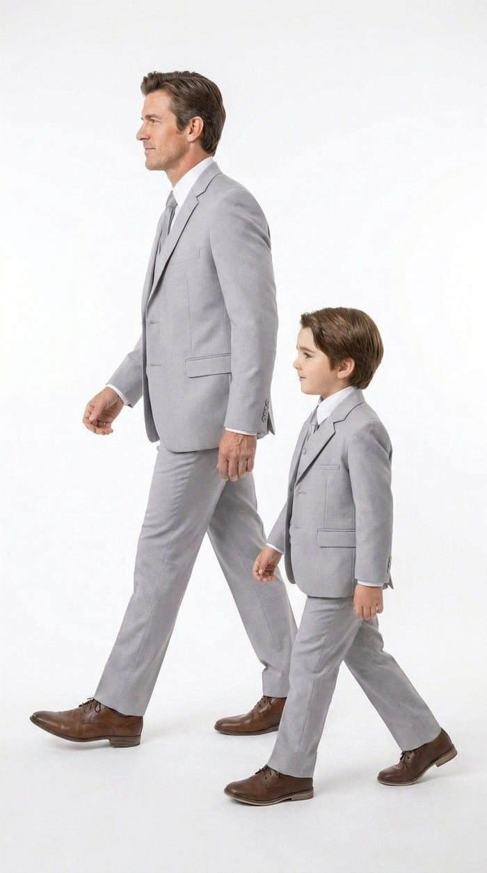 Dad and Son Suit – Father and Son Matching Light Gray 3-Piece Wedding Suits in Very Light Grey - Silver Ash Color