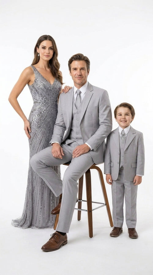 Dad and Son Suit – Father and Son Matching Light Gray 3-Piece Wedding Suits in Very Light Grey - Silver Ash Color
