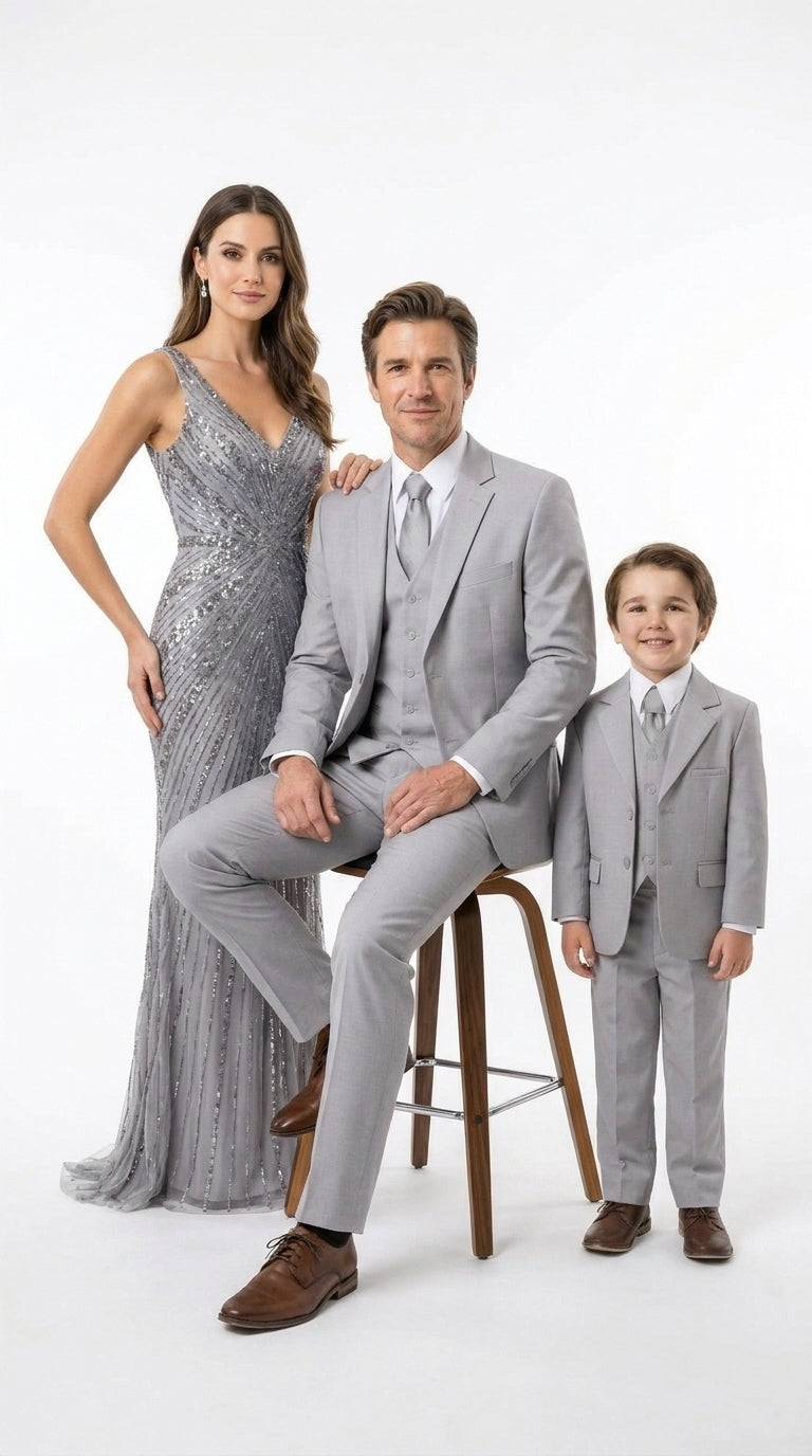 Dad and Son Suit – Father and Son Matching Light Gray 3-Piece Wedding Suits in Very Light Grey - Silver Ash Color
