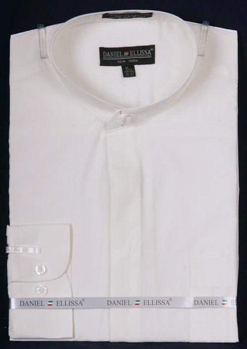 Daniel Ellissa Men's Ivory Classic French Dress Shirt w/ Banded Collar - USA Men's Outlet