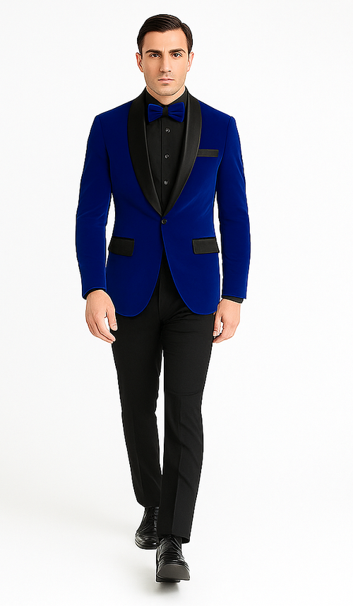 Royal Blue Prom Suit MEN'S SLIM FIT SHAWL LAPEL VELVET WEDDING & PROM TUXEDO JACKET IN ROYAL BLUE