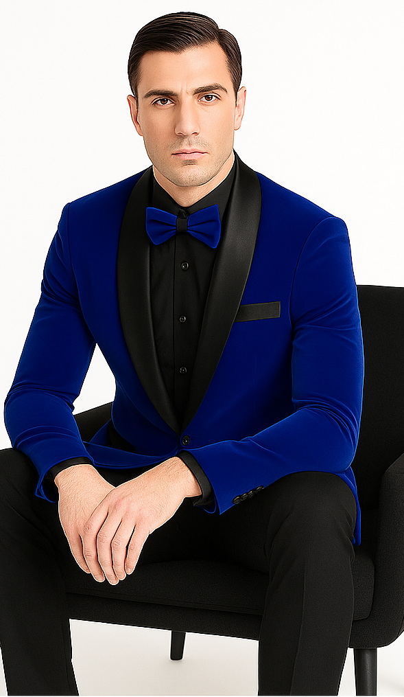 Royal Blue Prom Suit MEN'S SLIM FIT SHAWL LAPEL VELVET WEDDING & PROM TUXEDO JACKET IN ROYAL BLUE