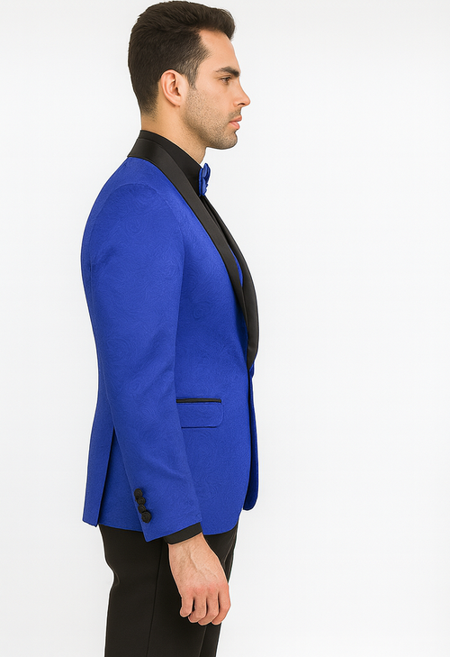 Dark Blue Wedding Suit MEN'S SLIM FIT VESTED PAISLEY WEDDING TUXEDO IN ROYAL BLUE