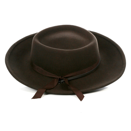 Dark Brown Fedora Earp Wide Brim Hat by Ferrecci