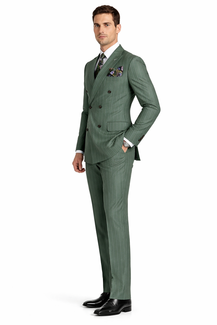 Dark Green Pinstripe Suit - Green Stripe Suit